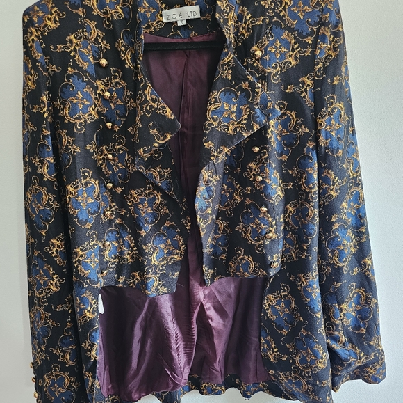 Vintage Black, Navy and Gold Zoe Ltd. Front-Cropped Blazer with Aubergine Lining - Picture 2 of 7
